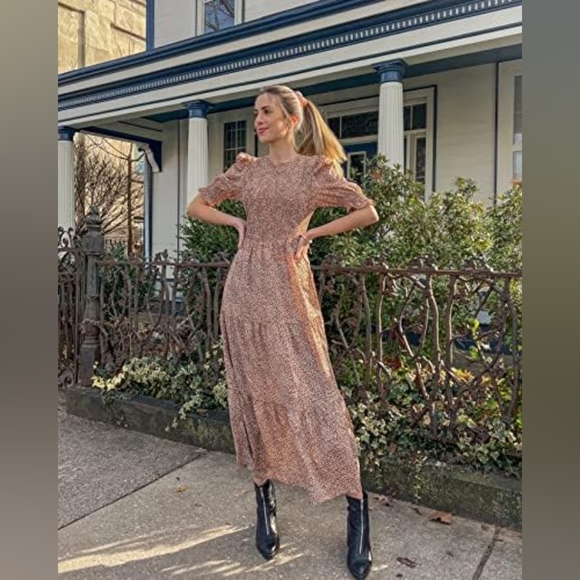 BTFBM Bohemian Leopard Print Tiered Smocked Maxi Dress - Picture 5 of 7